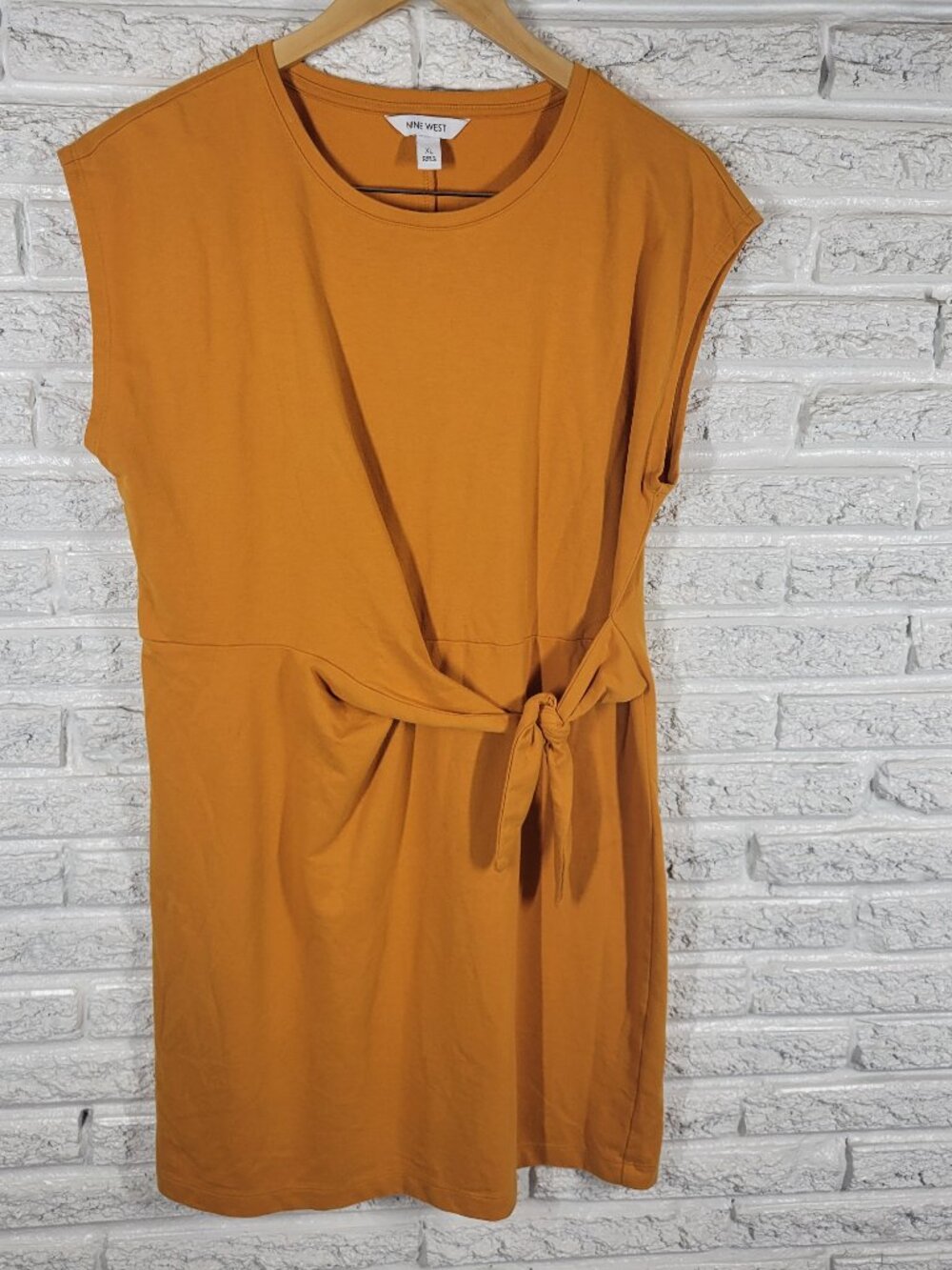Nine West Gold Mini Dress XL Sleeveless Crew Neck Solid Cotton Blend YEL10E